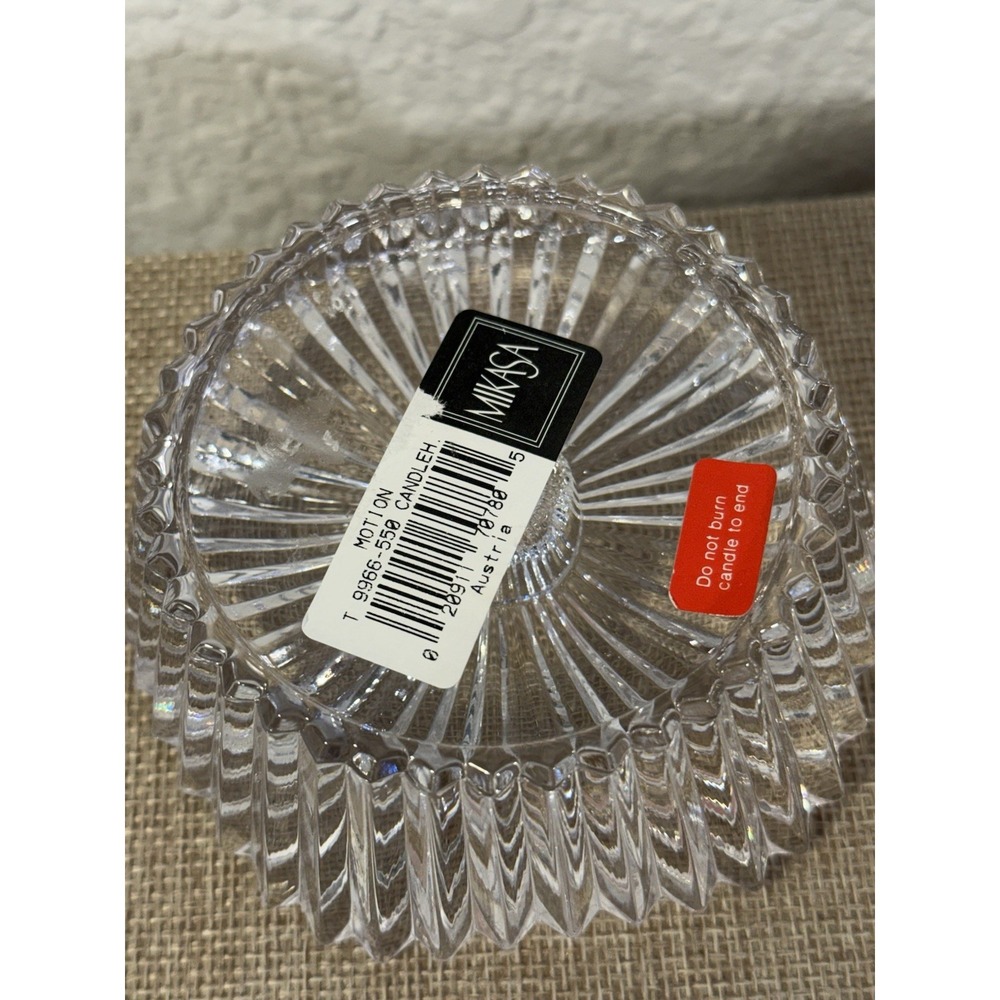 1-MOTION Mikasa Taper Candleholder Clear Glass Heavy With Vertical Ridges - Picture 7 of 7